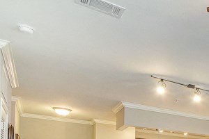 Large Living Room with open concept kitchen and ceiling fan